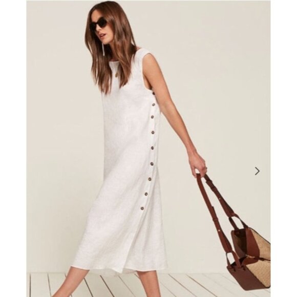 Reformation Linen White Midi dress Size L - Picture 1 of 11